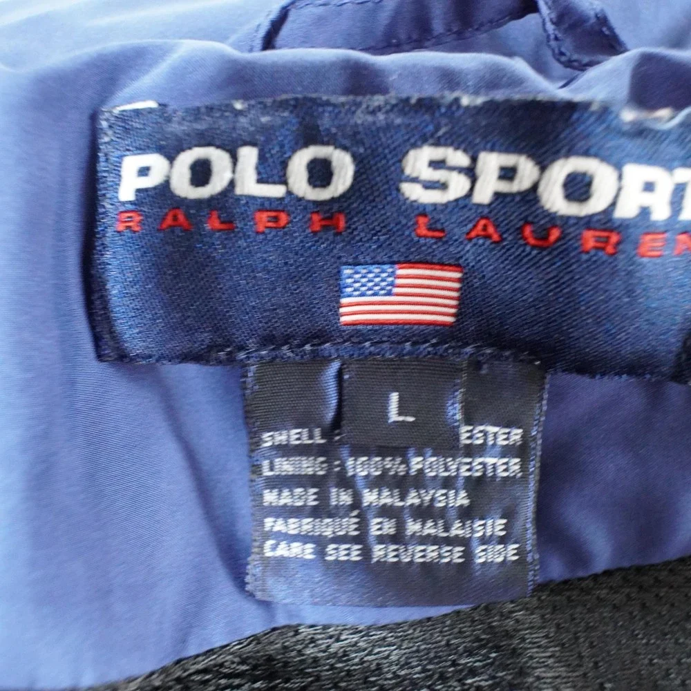 Polo Sport Ralph Lauren Jacket Mens L Blue Windbreaker Hooded Lightweight Vtg 90